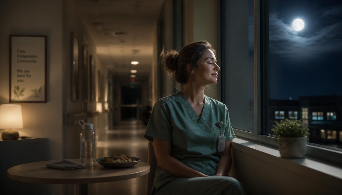Healthcare worker taking a peaceful break during a night shift